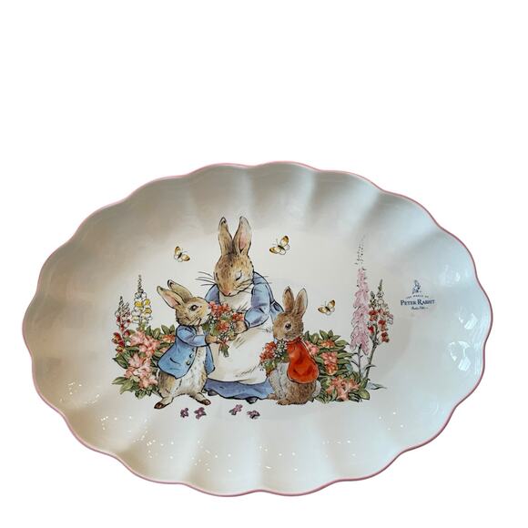 Zrike Beatrix Potter Peter Rabbit OVAL SERVING PLATTER Easter 14" Pink Edge NEW - Picture 15 of 16